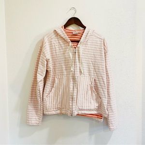 Columbia Full Zip Knit Hoodie Sweater Orange Striped Melody Beach Cozy